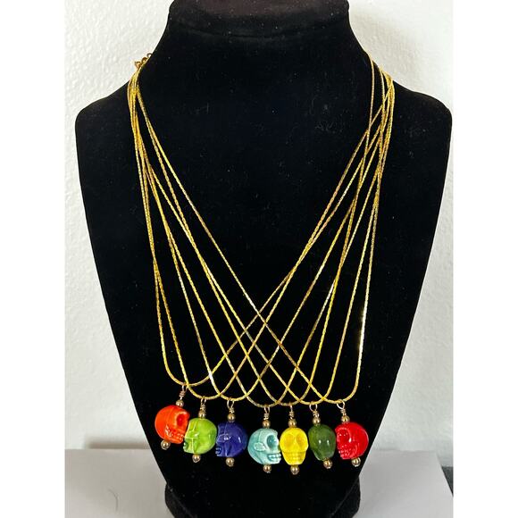 7 Handmade Skull Gold Necklace, Different Rainbow Colors- Same Style - Picture 1 of 9